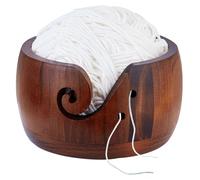 GNAUMORE Ciotole di Filato in Legno con Fori,Contenitore di Lana Fatto a Mano,Ciotola per Maglieria per Maglieria Uncinetto,Portatile Maglieria Ciotola,Ciotola Filato in Legno,1PC