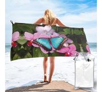 Gnbmvcc Bella farfalla su fiore rosa microfibra telo mare pelle adulti uomini e donne 140 x 70 cm viaggi, nuoto, vacanze, campeggio, fitness.