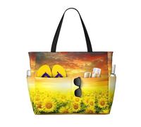 Gnbmvcc Dreamlike tramonto di un campo di girasoli borsa da spiaggia oversize da donna, borsa da donna con cerniera. Viaggi, shopping, viaggi, piscina