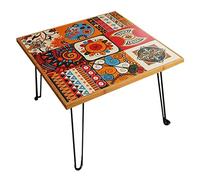 GNBOW Tavolino Basso Pieghevole In Bambù Con Piano Esotico In Piastrelle, Tavolino Da Tè Quadrato Con Gambe In Metallo(63 * 63 * 44cm)