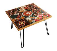 GNBOW Tavolino basso pieghevole in bambù, tavolo da scrivania con piastrelle esotiche, piccolo tavolo da tè quadrato con gambe in metallo(63 * 63 * 44cm)