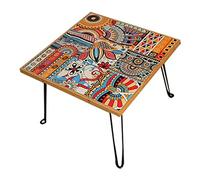 GNBOW Tavolino basso pieghevole in bambù, tavolo da scrivania con piastrelle esotiche, piccolo tavolo da tè quadrato con gambe in metallo(63 * 63 * 34cm)