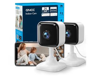 GNCC 2K 3MP Telecamera WIFI Interno Supporta 2.4G/5G WiFi, Videocamera Sorveglianza Interno Wifi, Mini Camera, Visione Notturna a Infrarossi, Rilevamento del Movimento e Citofono Bidirezionale, Kit 2