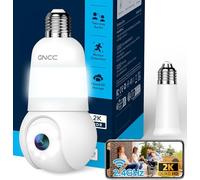GNCC 2K Telecamera Lampadina WiFi Esterno per E26/E27, Visione Notturna a Colori, Rilevamento Umano e Tracciamento, Notifiche Instant, Archiviazione Cloud e Micro SD, Solo WiFi a 2,4 GHz, GL1