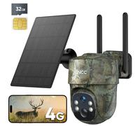 GNCC 4G LTE Fototrappola con Sim 2K Telecamera con Sim 4G da Esterno Senza Fili con Pannello Solare, Visione Notturna a Colori/Infrarossi, 360° PTZ, IP66, PIR, Caccia e il Monitoraggio a Distanza