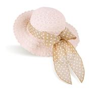 GNEGNI LIFE Cappello da sole in paglia, per ragazze, pieghevole, estivo, da spiaggia, per bambini, 7,1 cm, a tesa larga, con fiocco, visiera portatile, per vacanze e viaggi, 2-5 anni (rosa lace-pois