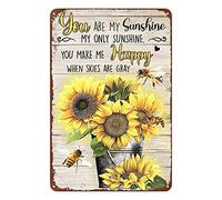 Gnelde Targa in metallo con scritta "Bee Sunflower You are My Sunshine My Only Sunshine", decorazione retrò per casa, cucina, bar, caffetteria, club, grotta, decorazione da parete con girasole, 30,5 x