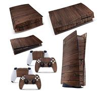 GNG - Set con decalcomania in vinile per console PS5, motivo: legno di mogano + 2 skin per controller