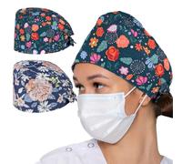 GNHG 2 pezzi Berretto Chirurgico Regolabile Berretto da Lavoro Berretto da Infermiera Stampa Cotone Unisex Antipolvere per Infermieri, Medici, Dentisti（A）