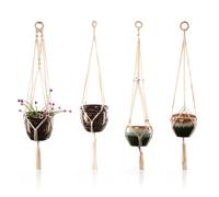 GNHG Set 4 Portavasi Sospesi Macramè, Corda per Piante da Appendere, Supporto per Vasi Appesi Boho Chic, Decorazioni Appese per Piante da Interno Esterno Balcone Giardino Finestre