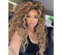 GNIMEGIL Parrucca riccia biondo chiaro con effetto ombré naturale Parrucche lunghe e mosse da donna Capelli mossi Riga libera Sintetica Per tutti i giorni, feste, cosplay e Halloween