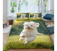 GNMRTFEAE Set Di Biancheria Da Letto Cane maltese Copripiumino Matrimoniale Stampa 3D Con Cerniera Lampo Per Ragazzi E Ragazze 3 Pezzi Double（200x200cm）