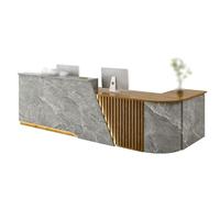 GNNymphyte Banco Reception A L Con Ripiano Per Tastiera, Cassetto Con Serratura, Luce LED, Griglia In Legno Massello, Adatto Per Negozi Di Abbigliamento, Hall(Gray,LEFT_180X60X100CM)