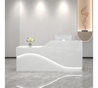 GNNymphyte Banco Reception, Strisce Luminose A LED, Spazio Di Archiviazione, Foro Per Cavi E Cassetti Con Serratura, Per Edifici Per Uffici, Istituti Di Formazione(C,Right,150x60x100cm)