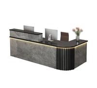 GNNymphyte Moderna Reception A Forma Di L, Cassetto Con Serratura, Luce LED, Griglia In Legno Massello, Adatta Per Negozi Di Abbigliamento, Hall(Black,LEFT_150X60X100CM)