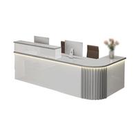 GNNymphyte Moderna Reception A Forma Di L, Cassetto Con Serratura, Luce LED, Griglia In Legno Massello, Adatta Per Negozi Di Abbigliamento, Hall(Gray,LEFT_150X60X100CM)