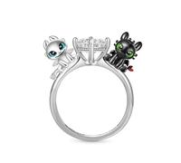 GNOCE Anello Come Addestrare Drago Ohnezahn Lichtwut in Argento Sterling 925 Nero con Cuore Pietra CZ - Regalo per Donne e Ragazze con Scatola Gioielli San Valentino