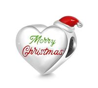 GNOCE "Buon Natale Charm Cuore Incisibile Personalizzato in Argento S925 Charm Bead Adatto a Bracciale & Collana Regali di Natale per Donne Ragazze Amici