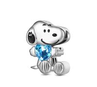 GNOCE Charm Bead Peanuts Snoopy Abbraccio seduto Birthstone Ciondolo in argento Sterling 925 Charms Bracciale/Collana Gioielli Regalo per le donne Fans (Acquamarina di marzo)