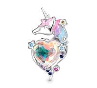 GNOCE Charm Bead Zodiac Snake Hugging Heart Gemstone Charm 925 Sterling Silver Bead Charms Per Braccialetto Gioielli Regalo (Unicorno)