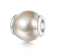 GNOCE Charm Classico in Madreperla Color Champagne per Donne, Bracciale con Perla Charm in Argento Sterling S925 per Lei, Charm per Lei Ragazze, Gioiello in Pietre Preziose Regalo