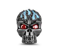 GNOCE Charm Teschio in Agento S925 Amore Ardente Charm Bead con Zirconi per Bracciali e Collana Regalo di Natale per Famiglia Moglie