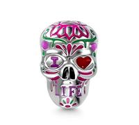 GNOCE Ciondolo Amo la Vita con Fiore e Teschio, Ciondolo in Argento Sterling 925 per Donne, Regalo di Perle Festive per Lei