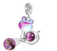 GNOCE Ciondolo Charm Projection Ciondolo Personalizzato Con Foto Perlina Cuore Per Bracciale Charm Regalo Per Signore e Signori (Gatto)
