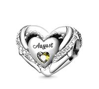 GNOCE Ciondolo con Pietra di Nascita per Charms Bracciale in Argento Sterling 925 Ciondoli con Cuore di Amore Ciondoli di Buon Compleanno per Bracciale/Collana Regalo (Agosto)