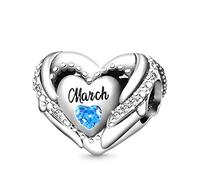 GNOCE Ciondolo con Pietra di Nascita per Charms Bracciale in Argento Sterling 925 Ciondoli con Cuore di Amore Ciondoli di Buon Compleanno per Bracciale/Collana Regalo (Marzo)