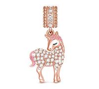 GNOCE Ciondolo Unicorno in Argento Sterling 925 "Anima e Spirito Divini Charms Ciondolo Placcato Nero/Oro Rosa con Zirconia Cubic per bracciali e Collana (Oro Rosa)