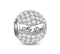 GNOCE "Mio Padre Il Mio Eroe Chram per Padre in Agento S925 Charm Bead con Zirconi per bracciali e Collana Regalo di Natale per Famiglia Moglie Figlia