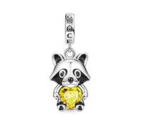 GNOCE Simpatico Coniglio Abbracci Cuore Pietra Preziosa Charm Bead Argento Sterling 925 con Smalti Giallo e Rosa Fit Bracciale/Collana per il Regalo della Festa della Mamma (Procione)