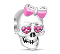 GNOCE Skull Charms Pendants 925 Sterling Silver Beads Charm Pink Smalto Bowknot Pink Sapphire CZ Pietre per Bracciali Collane Heart in My Eyes