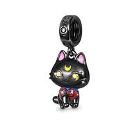 GNOCE Sweet Black Cat Charms 925 Sterling Silver Nero Placcato Ciondolo Ciondola Perline per Braccialetto di Fascino/Collana Gioielli Regalo Per Le Donne Ragazze Figlia