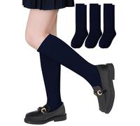 Gnodio 3 paia di calzini alti al ginocchio per ragazze calzini per uniforme scolastica calzini per bambini senza cuciture calzini lunghi per bambini calzini al ginocchio per ragazze ragazzi, Blu navy