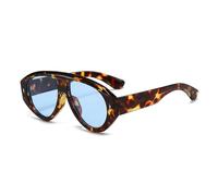 GNOLONG Retro Lunettes de Soleil Ovales Surdimensionnées des années 70 Lunettes de Soleil à Monture Épaisse Pilot UV400 Lunettes à jambes larges pour Femmes Hommes (Leopard Blue)
