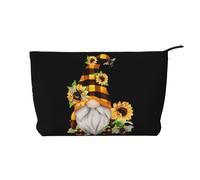 Gnome Bee - Trousse per trucchi in velluto a coste con motivo floreale, versatile, con cerniera, per uso quotidiano e organizer da viaggio, Nero , Taglia unica