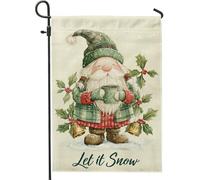 Gnome Christmas Festive Holly Snow Winter Green Bandiere Resistente Alle Intemperie Bandiera Colore Vivido Bandiera Da Giardino Per Prato Cortile Balcone 30X45Cm