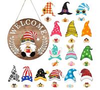 Gnome Decorations Set, Magnetic Change Accessories Gnomes, Wooden Door Hanger Gnomes with Interchangeable Outfits for Seasonal Decor, Solid Wood Gnome Sign with Easy Magnetic Swap