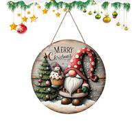 Gnome Door Hanger - Round Tree Pattern Merry Christmas Wooden Wall Sign, Hanging Ornaments | Merry Christmas Sign - Gnome Tree Pattern Welcome Wall Signs For Front Doors