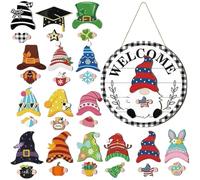 Gnome Door Sign, Halloween Gnome Welcome Sign Decor, Interchangeable Design With Magnet Pieces For Home Front Door, Porch, Yard And Seasonal Parties