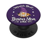 Gnome For Hairdesser & Mother`s Day Worlds Best Barber Mom PopSockets PopGrip Adesivo