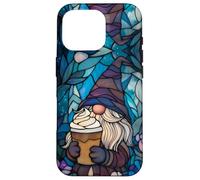 Gnome Stained Glass Effect Art Stain Glass Purple Floral Custodia per iPhone 16 Pro