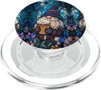Gnome Stained Glass Effect Art Stain Glass Purple Floral PopSockets PopGrip per MagSafe