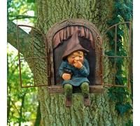 GNOME - Statua in resina con motivo "Elf Out The Door Hugger Garden Statue GNOME Decoration Tree Faces Decor Outdoor for Patio Lawn Ornament (Women)