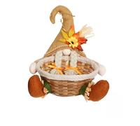 Gnome Thanksgiving Decor - Candy Holder Basket, Straw Hat Plush Figurine