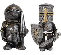 Gnomi Cavalieri di Guardia, Statua di Gnomo Nano, Statuetta di Crociato Templare con Croce, Armatura Alta, Scultura in Miniatura di Cavalieri Europei, Decora Il Tuo Giardi, Set-2