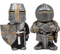 Gnomi Cavalieri di Guardia, Statua di Gnomo Nano, Statuetta di Crociato Templare con Croce, Armatura Alta, Scultura in Miniatura di Cavalieri Europei, Decora Il Tuo Giardi, Set-3
