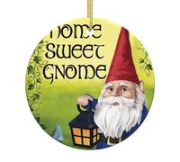 Gnomi variopinti che stampano l'albero di Natale ceramico rotondo a 2,9 pollici che appende con le corde dell'oro per la decorazione ed il regalo di